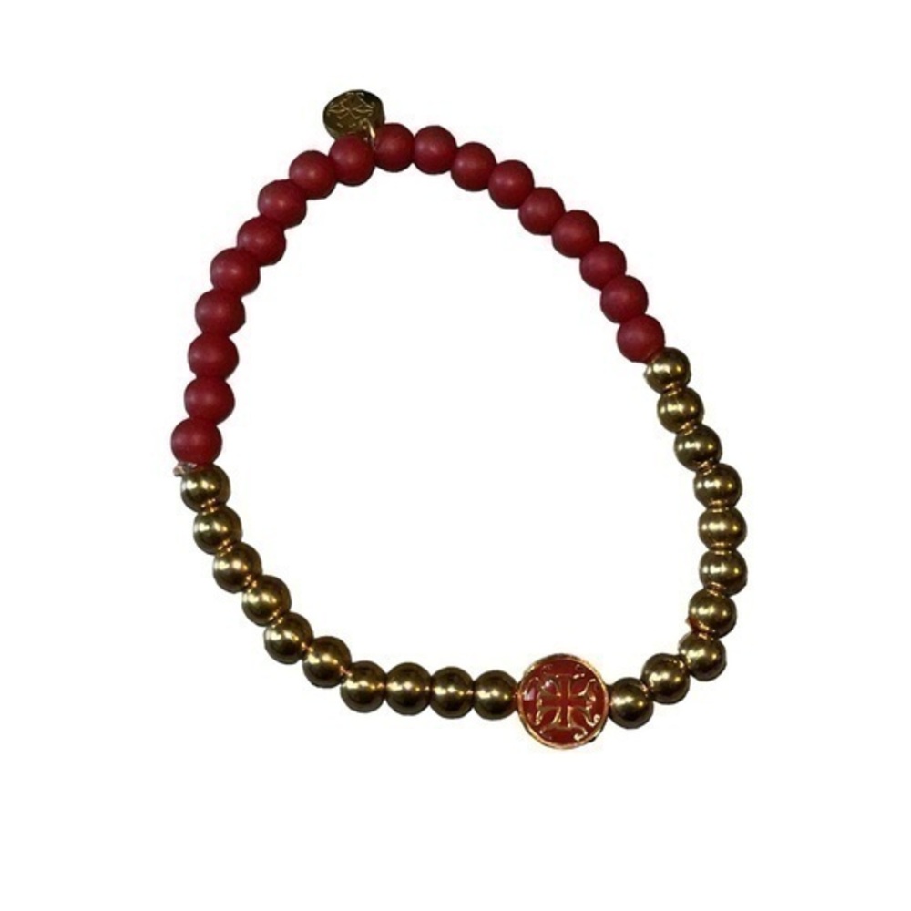 Rustic Cuff Gold Red Beaded Bracelet